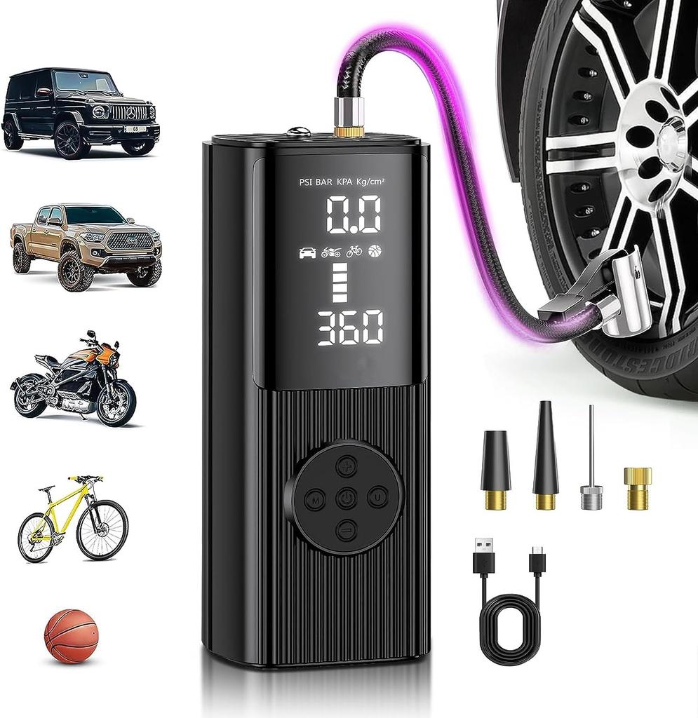 High Power Explosive Battery Car Tire Inflator 60L/min Bicycle Air Injector Portable Digital Compressor Electric Inflator with LED Light