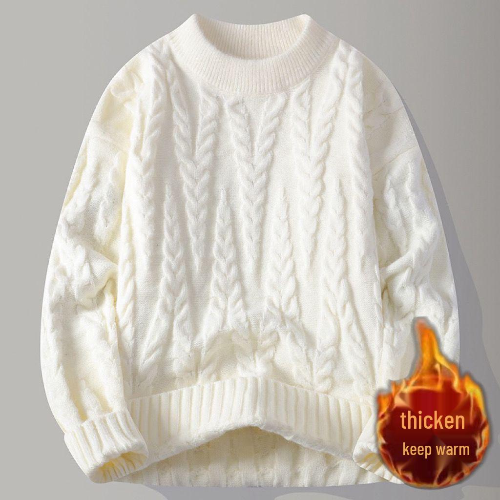 Men s Trendy Winter Thickened Knit Sweater with Velvet for Teens M