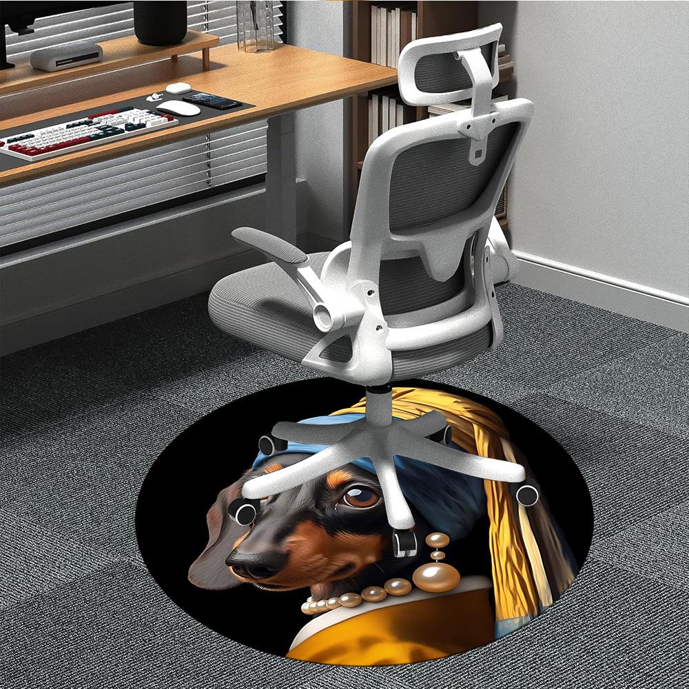 1pc Pearl Earring Dog Portrait Chair Carpet for Office Non Slip, Lightweight, Machine Washable Rug for Office Holiday Decor