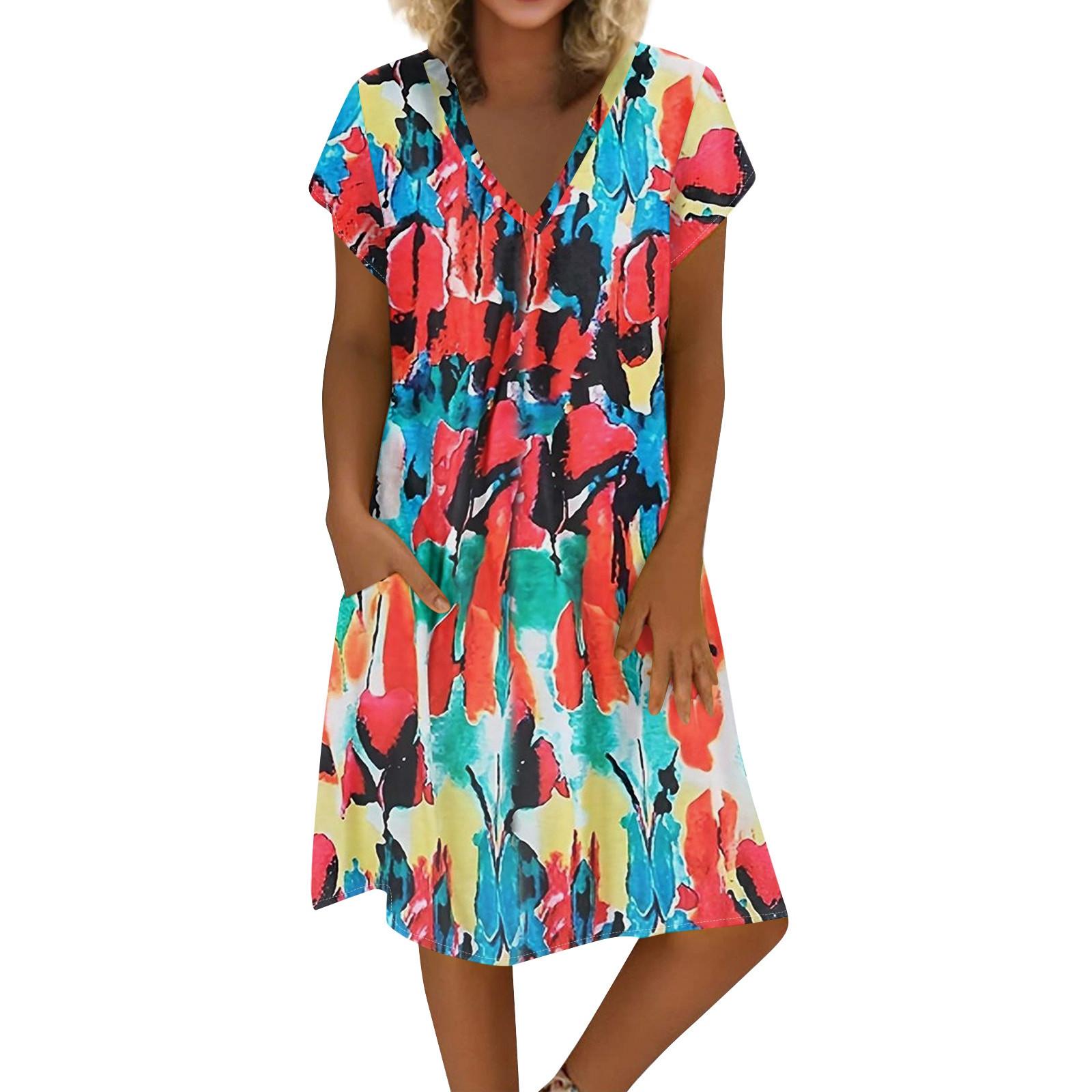 

Женское летнее платье из хлопка и льна с V-образным вырезом и короткими рукавами XXL розовый