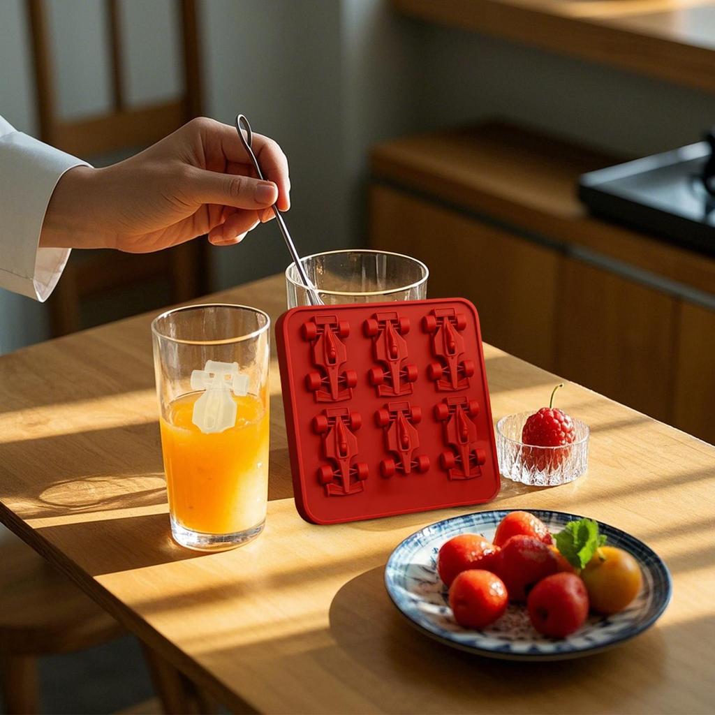 Silicone Ice Cubes Tray with Lid 6 Grid Reusable Freezer Mold Car Shape for Whisky Cocktail Wine Juice Chilling Kitchen Gadget