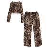 Fashionable leopard print loose long-sleeved trousers two-piece women's suit