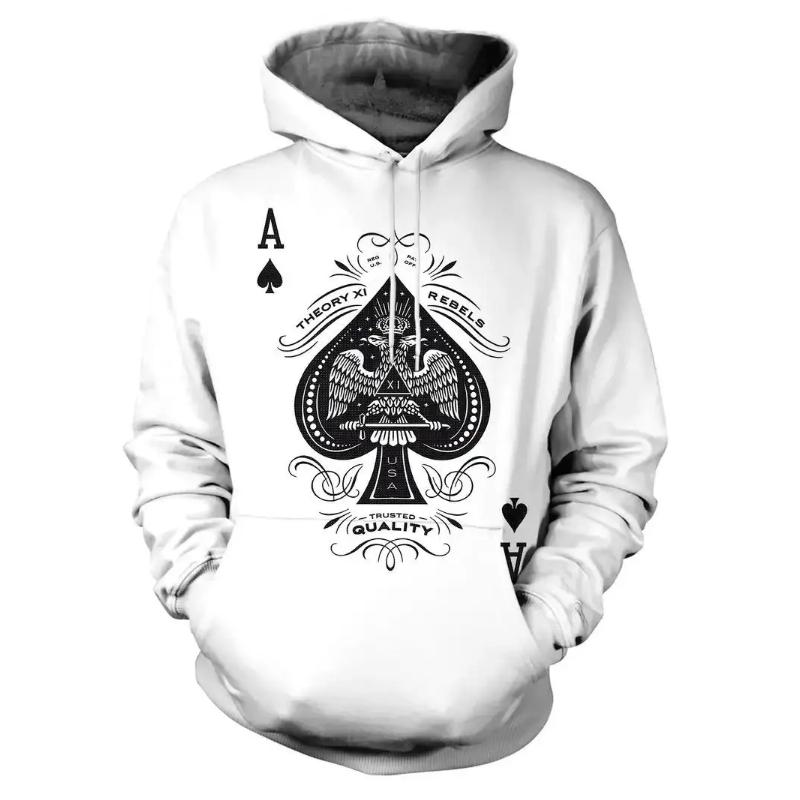 Men's Spring and Autumn Fashion Trendy Hoodie 3D Poker Printed Hoodie Retro High Street Hip Hop Casual Comfortable Sweatshirt