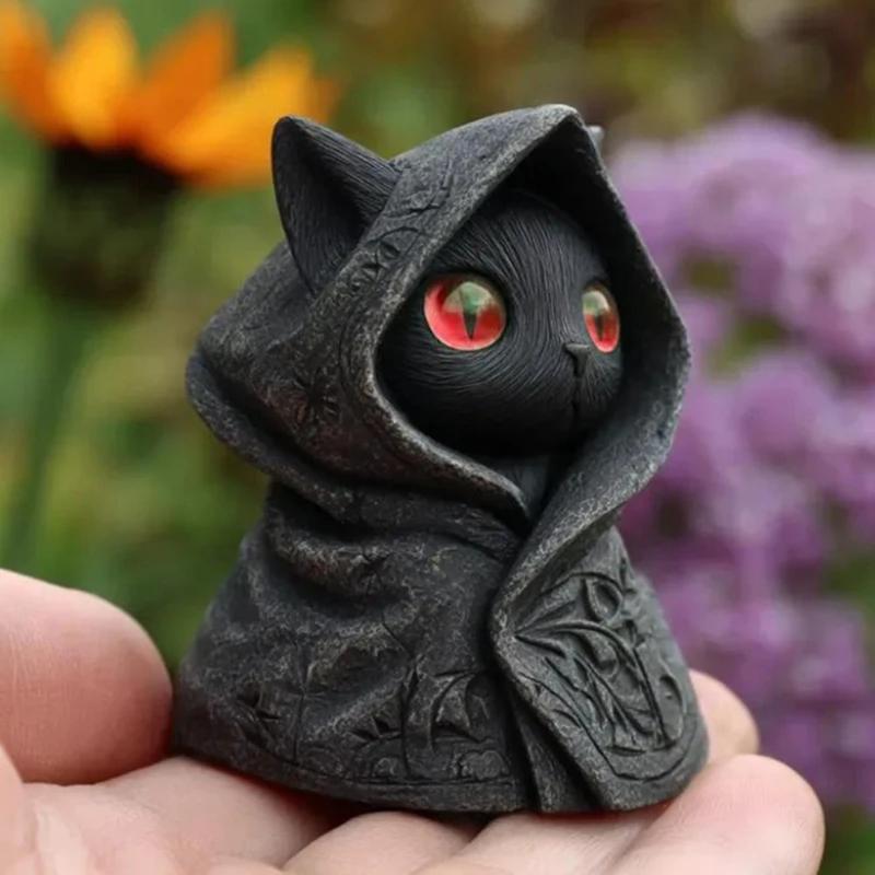 Handgefertigte Katzenfigur Schwarze Katze Figurenset für Halloween-Dekor Handgefertigte Harz Mini Katzen Skulpturen Geschenk für Liebhaber Tischplatte