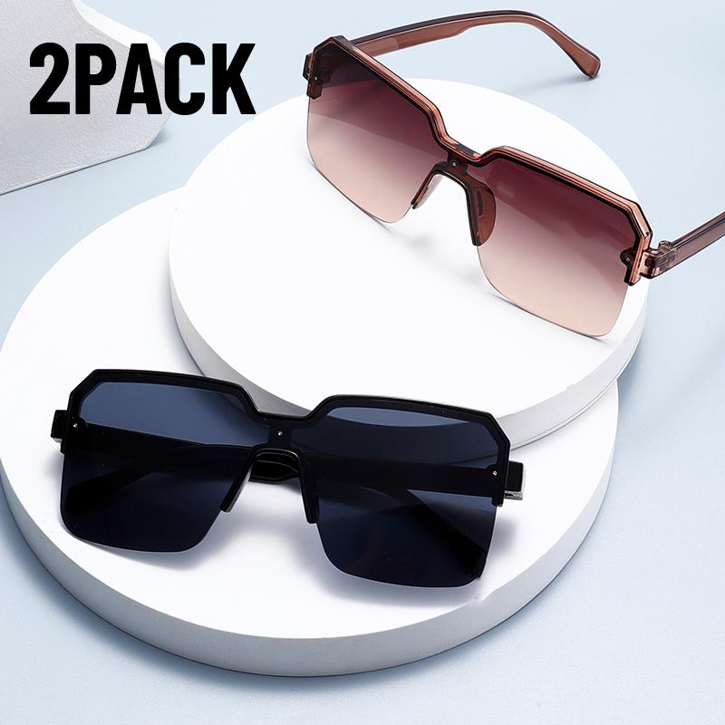 2PACK Rimless One Piece Square Sunglasses Women Oversize Flat Sun Glasses Men Vintage White Silver Mirror Shades Ins  Eyewear