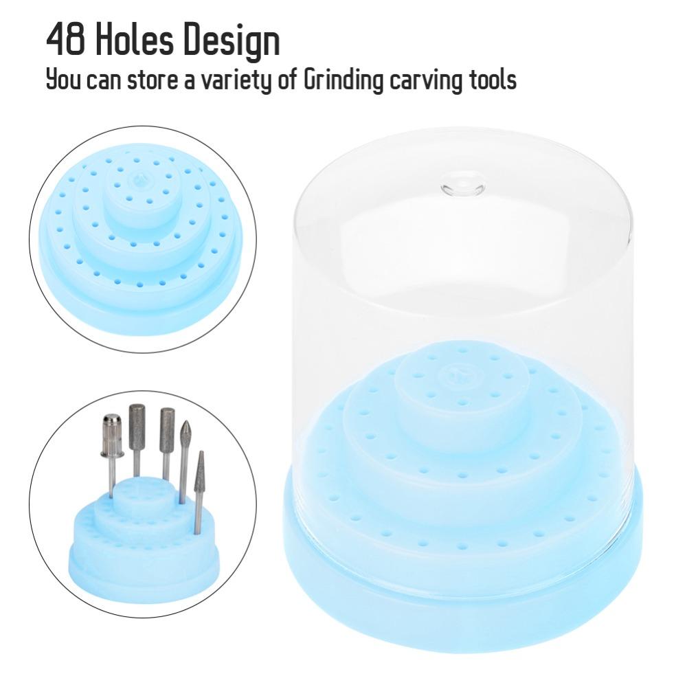 48 Holes Drill Bit Display Stand Transparent Cover Grinding Head Storage Box Salon Tool Sorting