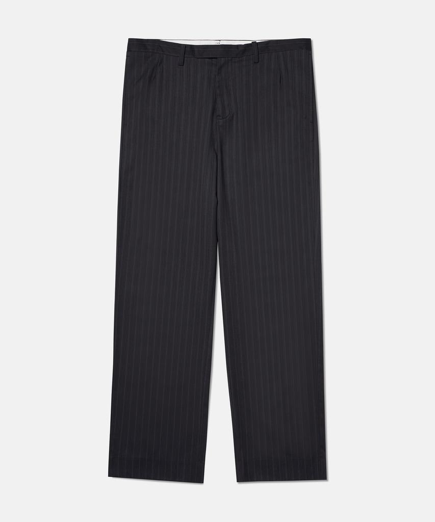 Deossingindeeodeeo Fine Pinstripe Straight Wide Slacks Black