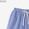 ZANZEA Women Casual Elastic Waist Loose Plaid Print Summer Shorts