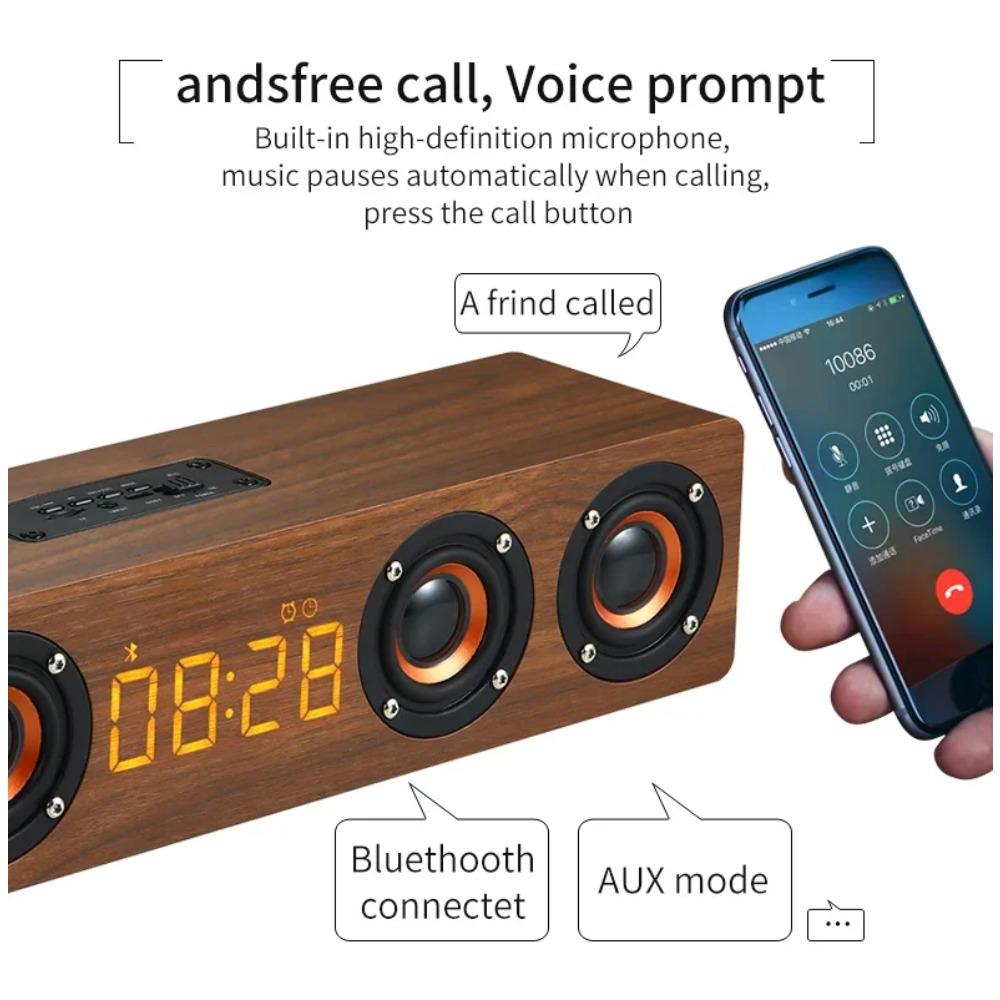 Wooden Soundbar Bluetooth Speaker Music Acoustic System 40W HIFI Stereo Music Surround LED Display Outdoor Speaker With FM Radio