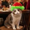 Adjustable Dog Cat Hat Christmas Pet Hat, Plush with Fuzzy Green Trim, Santa Photo Prop Elastic Band for Cats Dogs Festive Costume Accessory