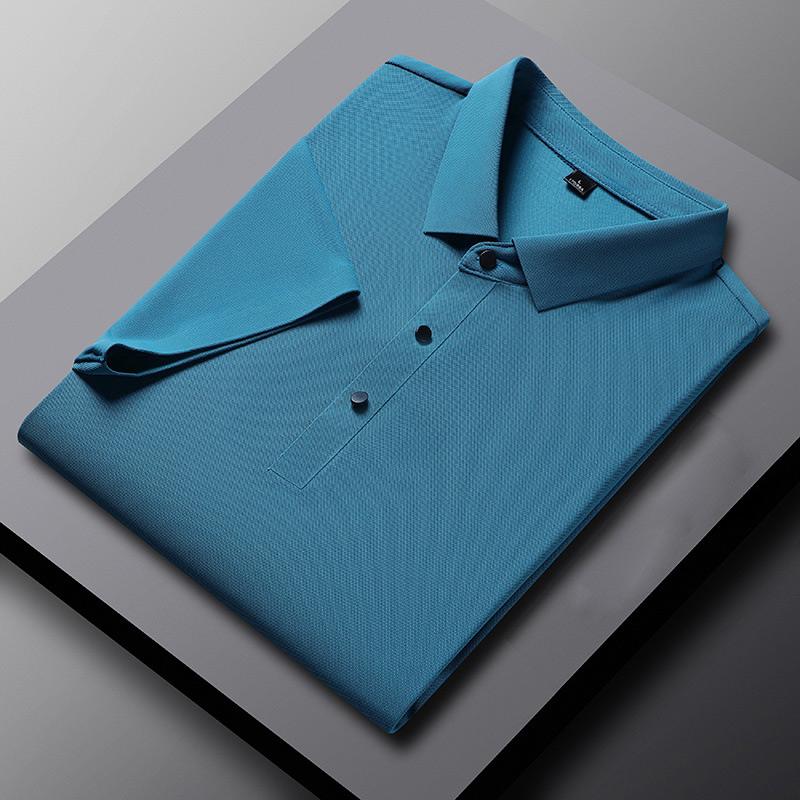 Camisa polo de algodão masculina de verão, camiseta de manga curta respirável, absorve o suor, cor sólida, lapela, top casual de negócios