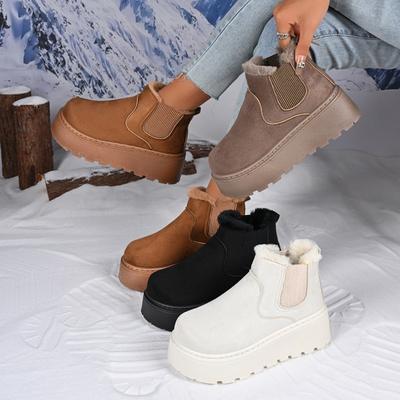 Nieuwe Katoenen Schoenen met Dikke Zool voor Dames, Verdikt en Fleece, Modieus, en Een Paar Sneeuwlaarzen