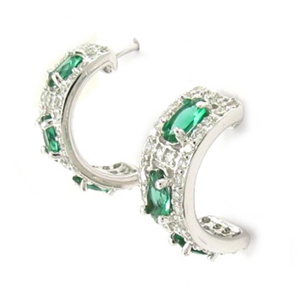 Les Trésors De Lily [K6682] - Demi créoles Argent 'Celestina' vert blanc argenté (rhodié) - 15x6 mm