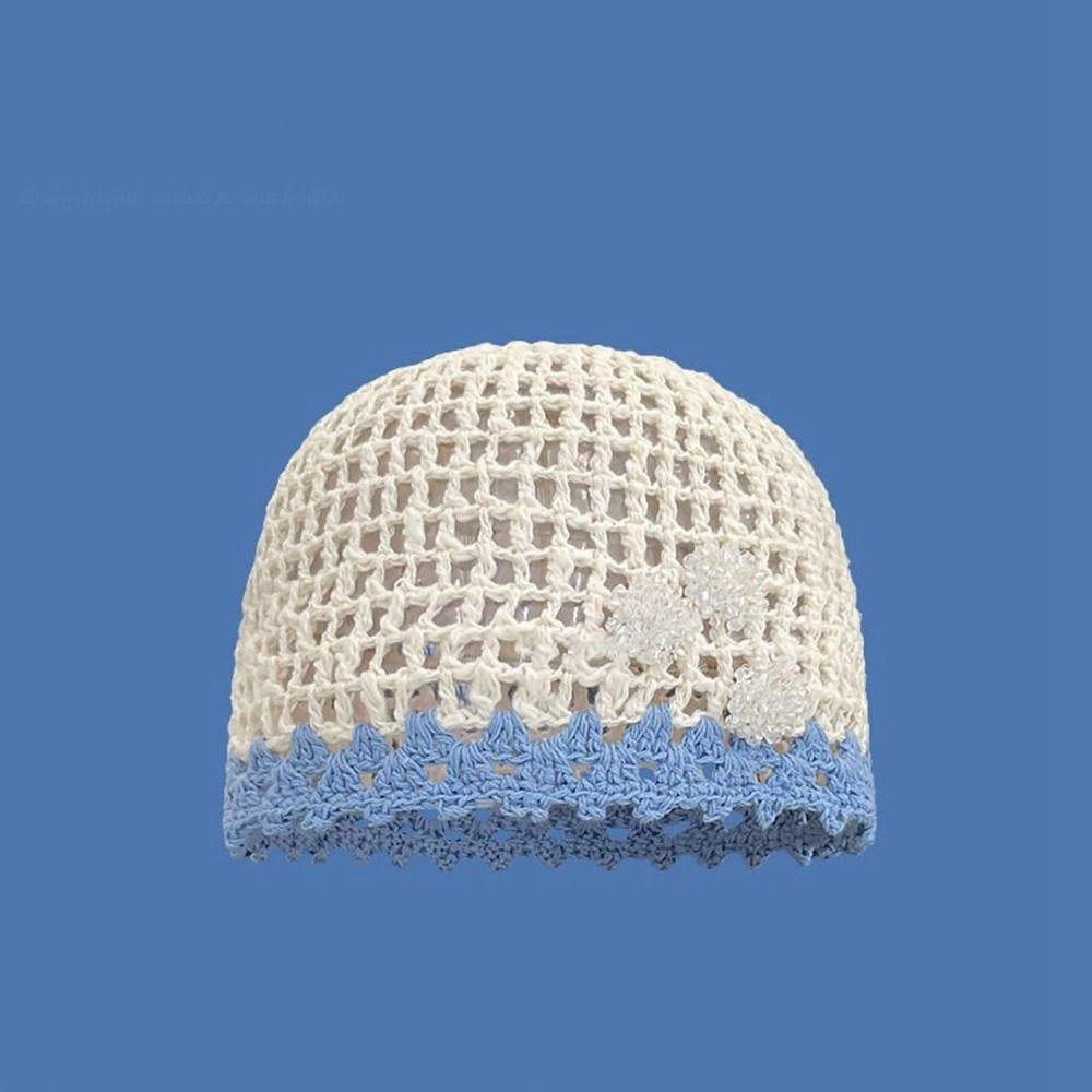 Handmade Crochet Flower Hat Thin Hollow Out Knitted Hat Cute Weave Cap  Girls