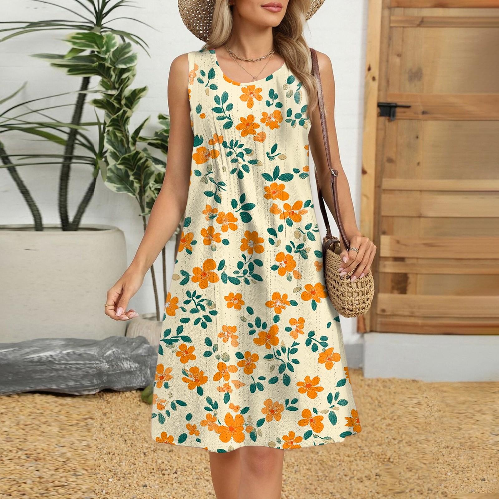 

Женское повседневное модное дышащее платье-жилет с цветочным принтом и карманами L жёлтый