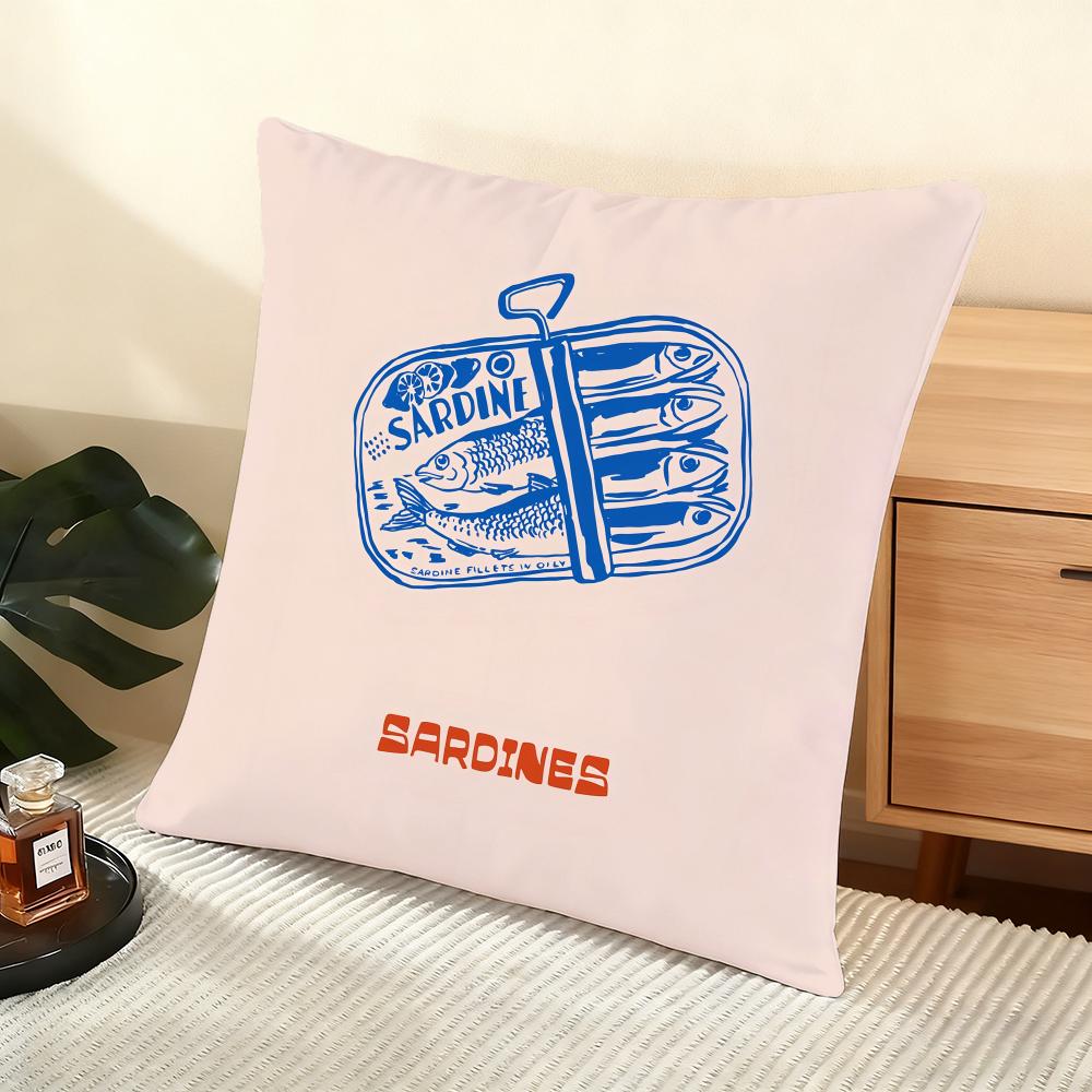Sardines Art Cushion Cover Soft Short Plush Pillow Cover Smooth Cozy Texture Aesthetic Cushion Case Home Decor