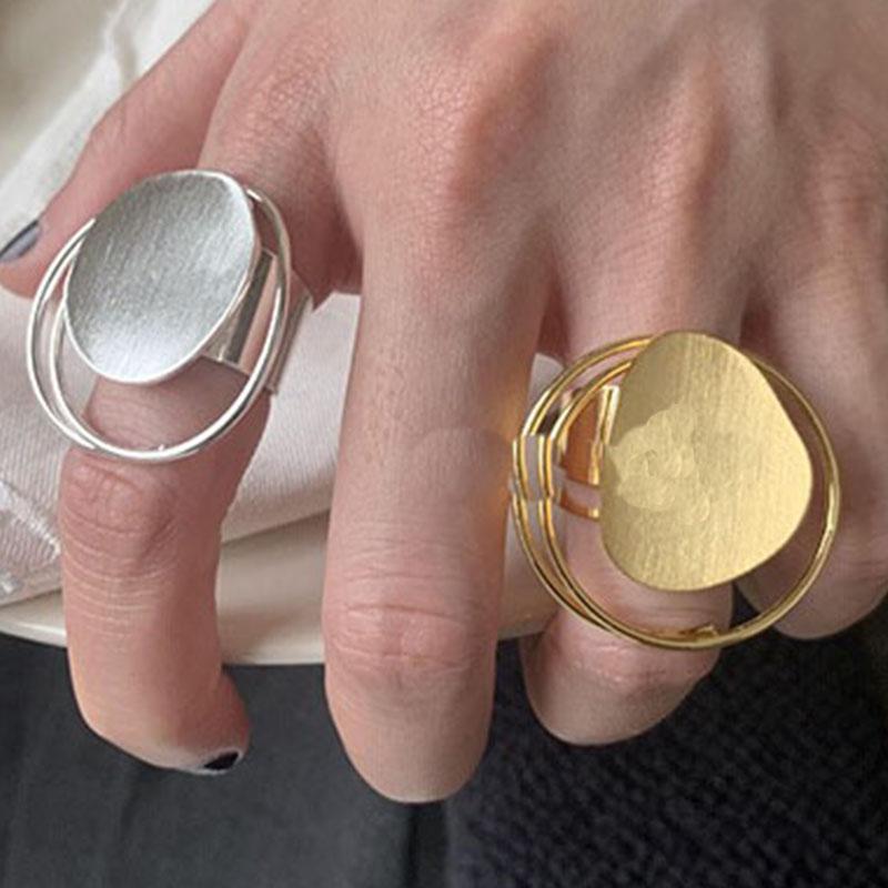 925 Sterling Silver Rings for Women Couple Minimalist Handmade Simple GOld Circle Big Ring Fine Jewelry Gift Prevent Allergy