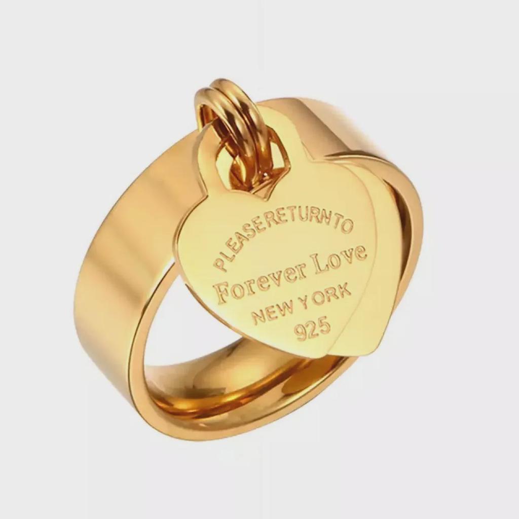 Gold-Plated Stainless Steel Heart Ring with Engraving