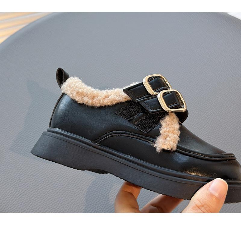 Girls Children Winter Warm Thickened Fleece Lined Casual Leather Shoes