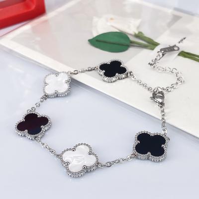 Bransoletka Czterolistna Koniczyna 15mm Czarno-Biała Bransoletka Pięciokwiatowa Lekki Luksus Temperament Nie Traci Koloru Bransoletka Damska