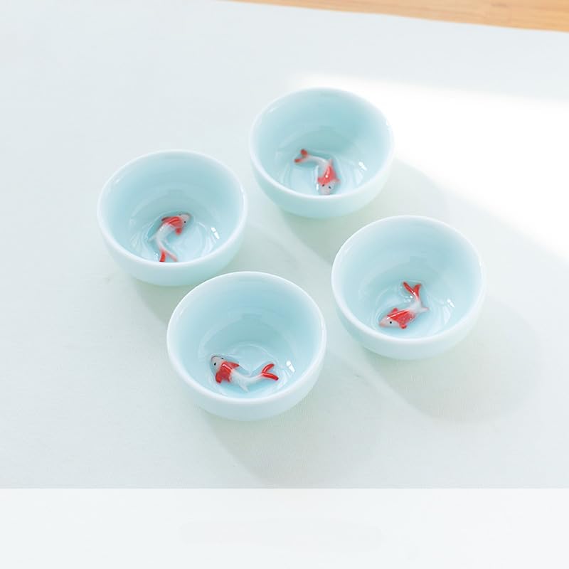 DAVBIR Boutique Tea Cup Ceramic Celadon Small Fish Tea Bowl (1.52Oz) (45ml) (6 Mix and Match)