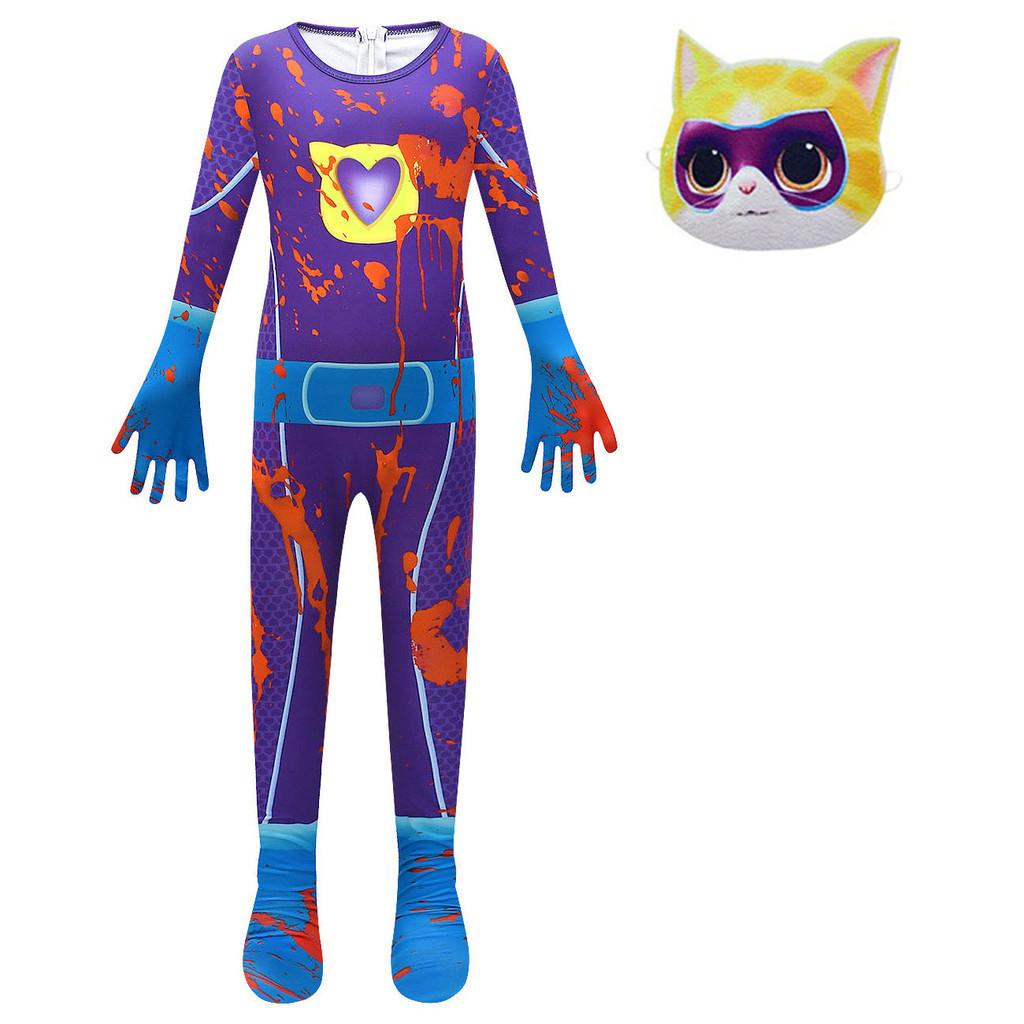 Superkitties Kids Onesie Costume With Soft Milk Silk Fabric Cartoon Style Purple Blue Pink Orange 100cm-150cm/43.3-59.05in