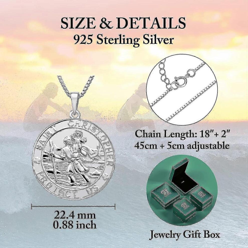 St. Christopher Schmuck 925 Sterling Silber, Antikisierter Religiöser Beschützer Talisman Anhänger für Männer Frauen, Münze/rund/oval/Medaillon/quadratisch/Medaillon Tangrui