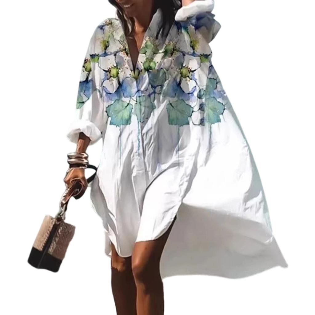 Women's Loose Fit Midi Shirt Dress with Collar for Casual and Daily Wear