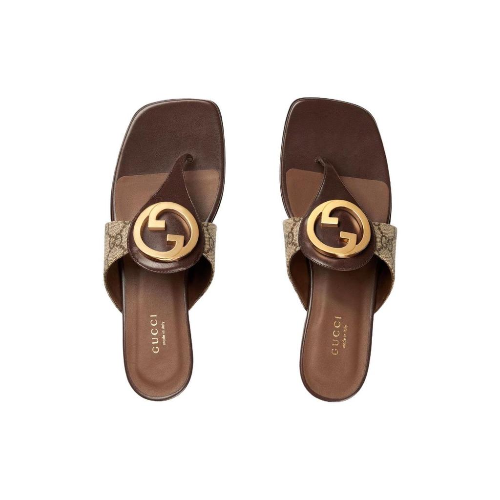Gucci Blondie Thong Canvas Sandals Ebony Women's 752659 9I650 9769