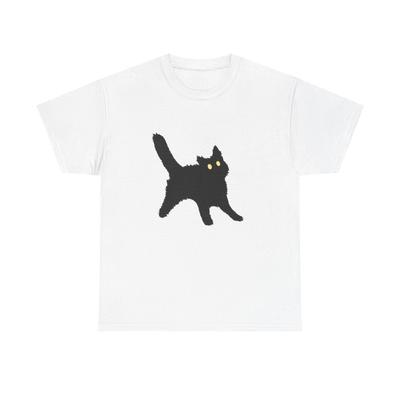 Black Fluffy Cat Illustration Tee | Yellow Eyes Cat Shirt and Kids Tshirt