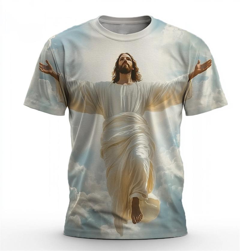Camisetas Gráficas Tendência de Jesus Para Homens Moda Verão Streetwear Camisetas Cristãs Impressas em 3D Camisetas Frescas Oversized Gola Redonda Tops