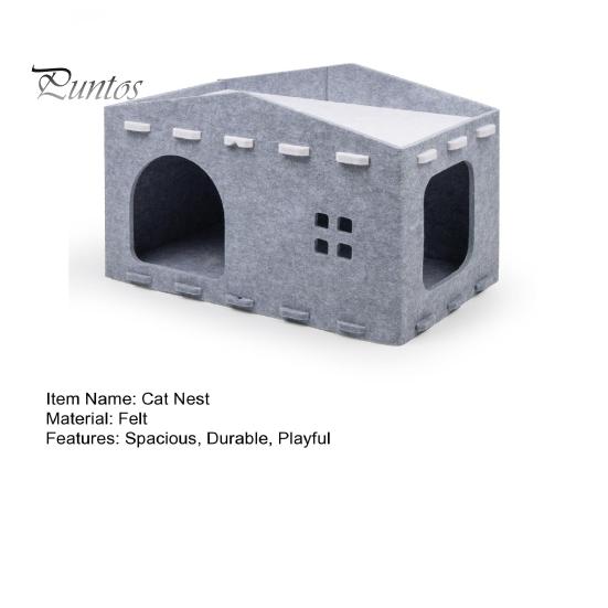Atmungsaktives Katzenbett Große Höhle Haustierhaus Filz Spiel-Ruhe-Bereich Komfortable Nistbox Versteckwürfel 2-in-1 Kratzbrett für Wohnungskatzen mit