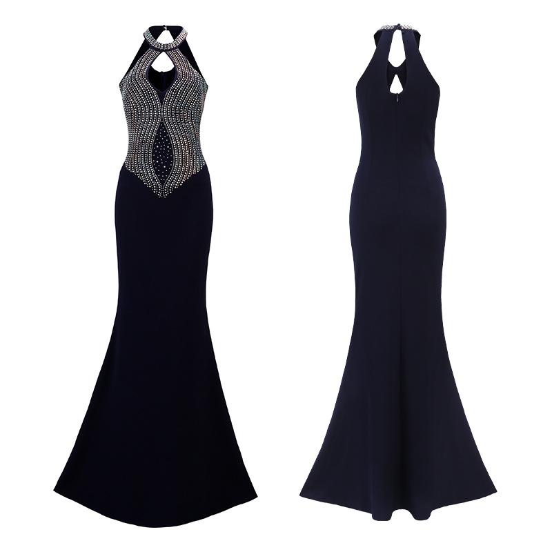 Customized Processing, European Beautiful Women's Neck Open Back Hot Drill Slim Fit Elegant Super Long Fishtail Skirt Dress Dress Dress