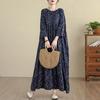 DIMANAF 2025 Damen Übergröße Frühling Langes Kleid Locker Basic Druck Vintage Lässig Floral Oversize Langarm Maxi
