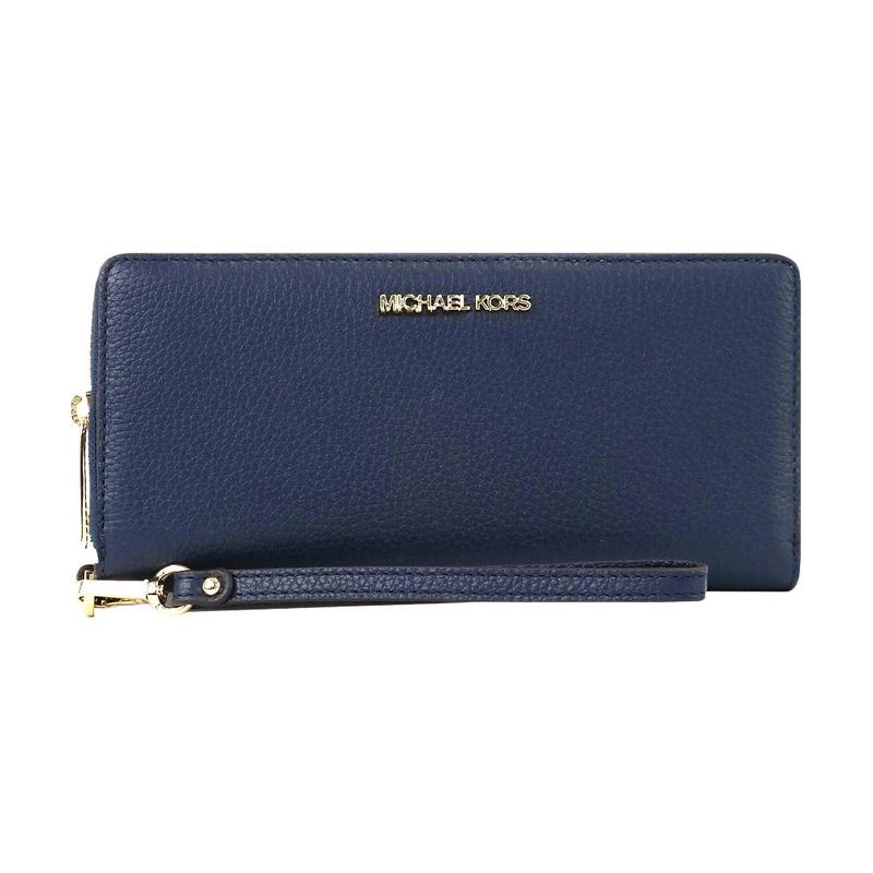 MICHAEL KORS Jet Set Travel Long Letter Logo Cowhide Wallet Women s Navy Blue синий