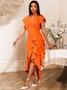 Dames Luxe Gast Bruiloft Feestjurken Elegant V-Hals Korte Ruches Mouwen Irreguliere Split Bodycon Slank Classy Mode Avondjurken