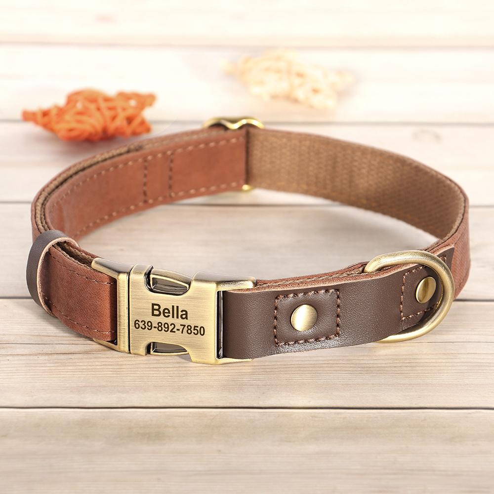 Personalized Dog Collar Leash Durable Nylon Leather Dog Buckle Collars Necklace Pet Walking Leash For Small Medium Dogs Pitbull