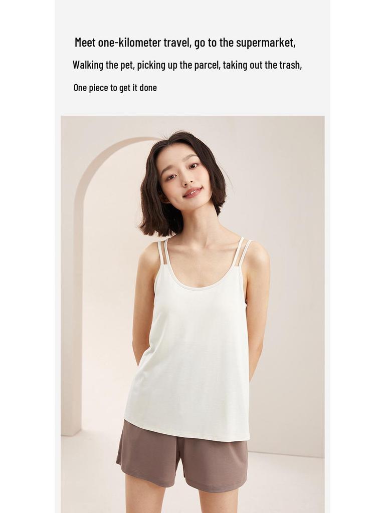 Oviezis Women's Ice Silk Camisole with Built-In Bra Pads, Thin and Loose Fit, Beautiful Back Design – Ideal Base Layer for Spring & Summer