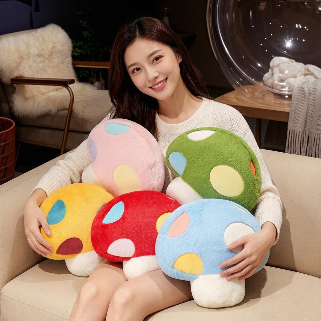 45Cm Plush Mushroom Plant Pillow Stuffed Colorful Seat Cushion Throw Pillow Red Yellow Green Brown Blue Pink Decoration Gift