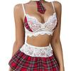 Europe & America Sexy Plaid Lace See-Through Lingerie Uniform Set