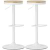 Bar Stool Set of 2, Height-Adjustable 360 degrees Swivel Bar Stool with Steel Frame Footrest 38.5x38.5x60-80 cm Natural Wood+White
