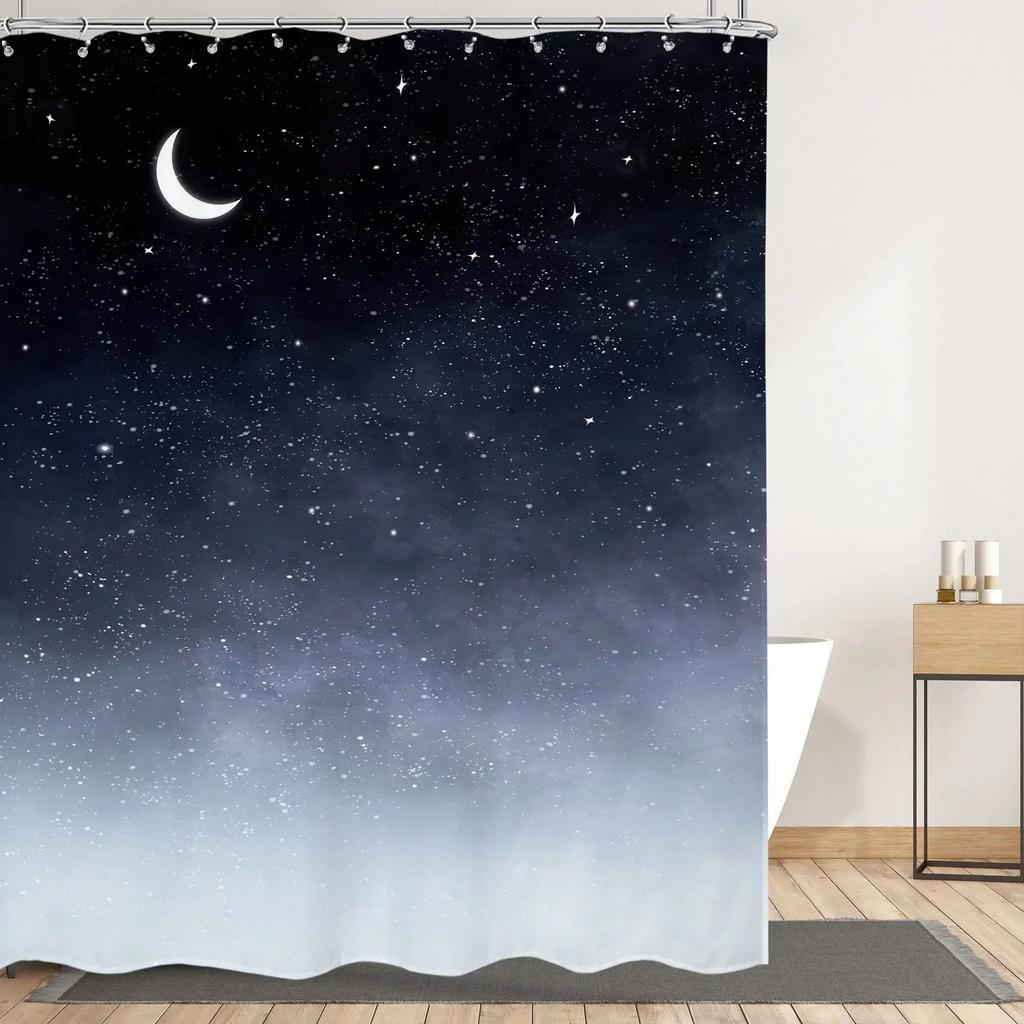 Starry Space Shower Curtain Blue Galaxy Shower Curtains Nebula Waterproof Polyester Fabric for Bathtub Bath Room Decor with Hook