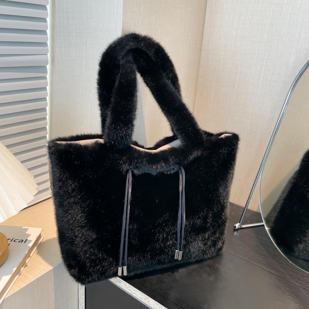 Large Capacity Hasp Bow Velvet Tote Bag Versatile Furry Underarm Bag Soft Shoulder Bag  Party