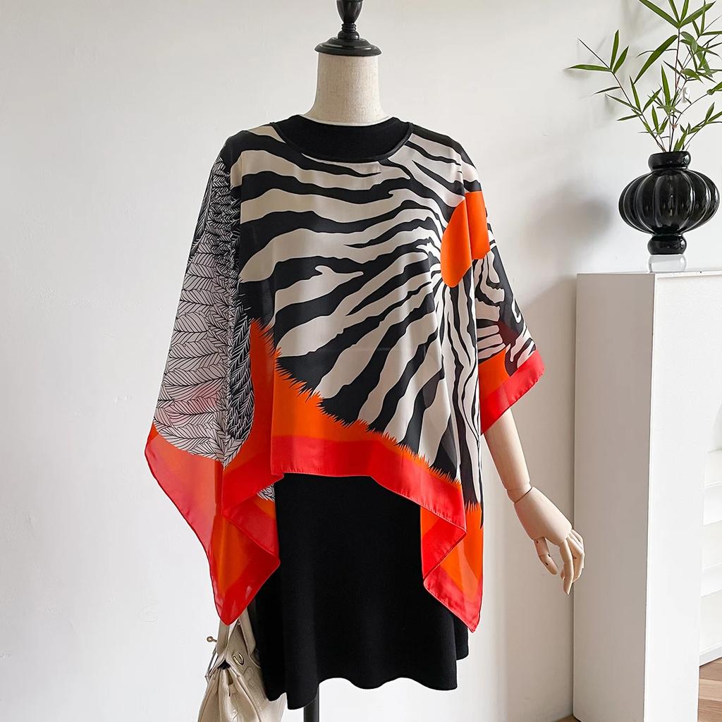 New Silk Scarf 110X110Cm Luxury Designer Pullover Scarf Print Head Large Handkerchief Hijab Shawl Women Bandanna Foula