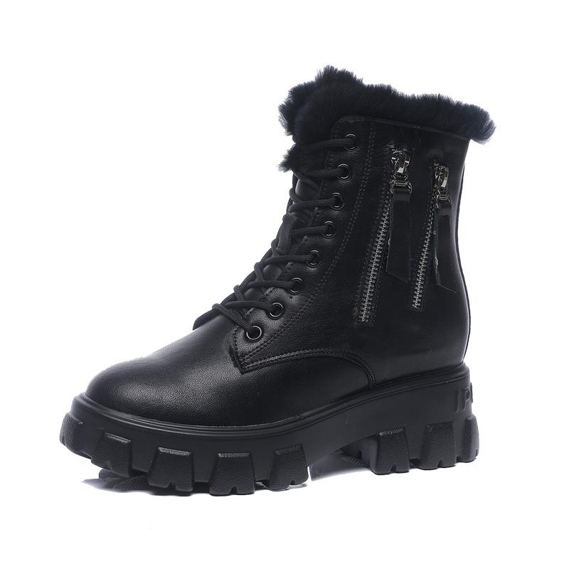 Dámské zimní robustní platformové sněhule se zipem Teplé šněrovací kotníkové boty s kožešinovou podšívkou Pohodlné protiskluzové vycházkové bojové boty Obuv pro ženy