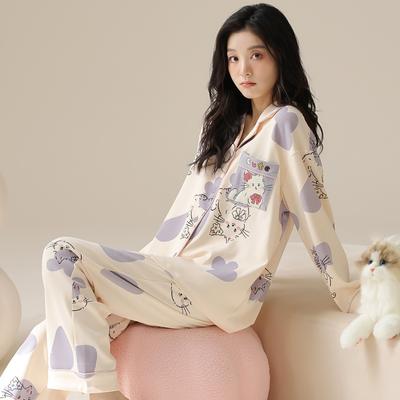 Double-sided Pure Cotton Women's Pajamas Autumn and Winter Loose Long-sleeved Trousers Home Wear Lapel Pajamas Set