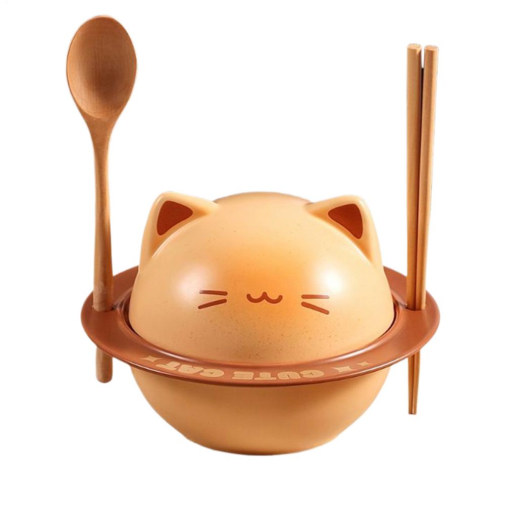 

Миска для рамена с дизайном кошки, керамическая миска для рамена, контейнер для хранения еды с ложкой и палочками для еды, для хлопьев, салата, приготовления еды, завтрака, обеда
