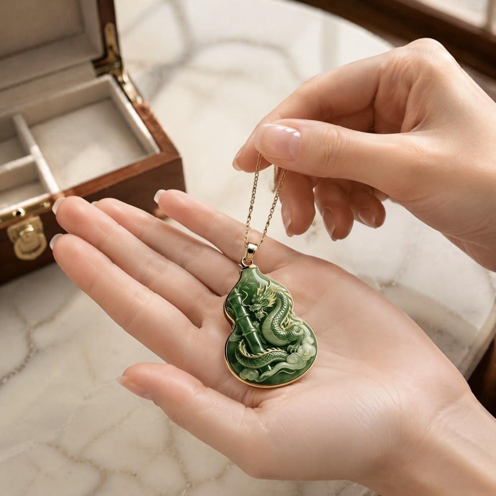 Carved Dragon Pendant Necklace Lotus Flower Lucky Amulet Dragon Pendant Traditional Chinese