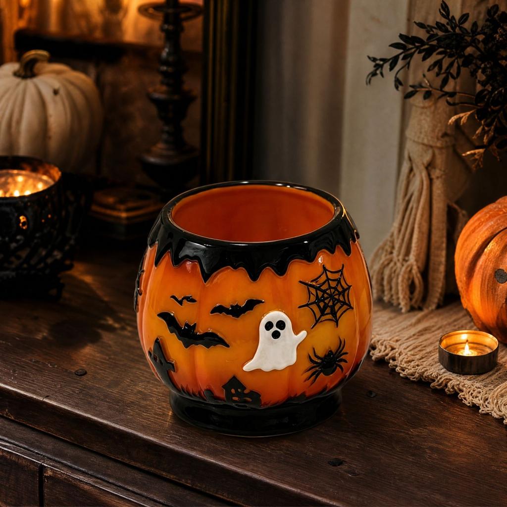 Creative Halloween Pumpkin Candy Bowl Storage Box for Treats, Decorative Ornament for Party Gift