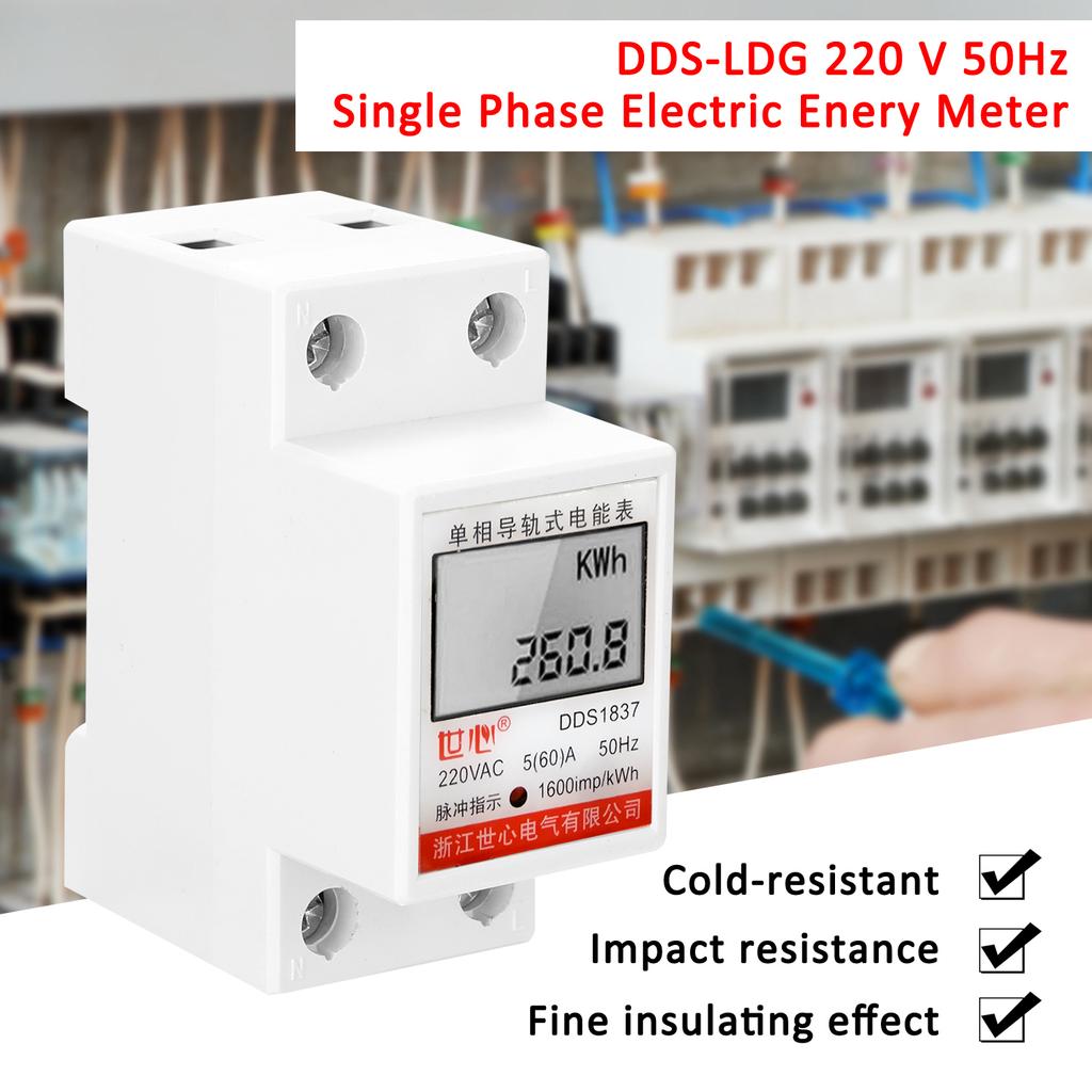 DDS LDG Single Phase Energy Meter, 220V 50Hz LCD Display with Real Time Voltage Current Power Monitoring, for Home Commercial Use
